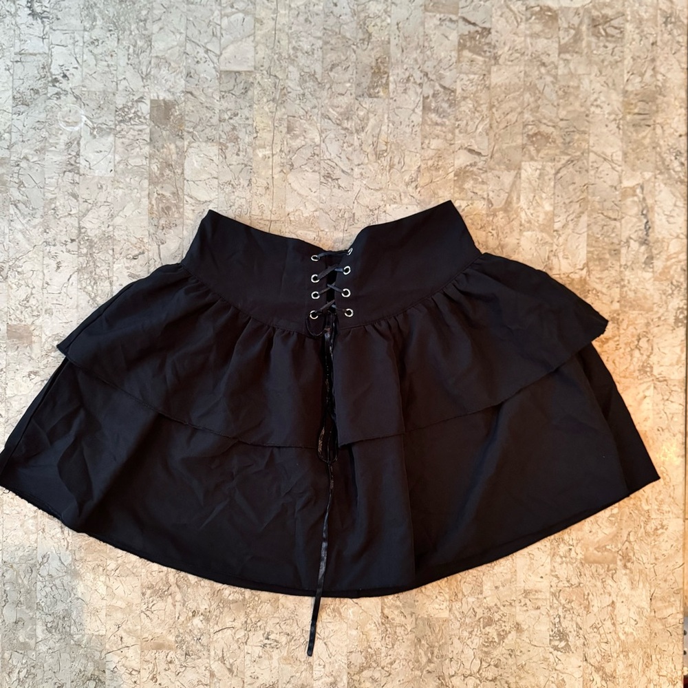 Elegant Black Lace-Up Skirt